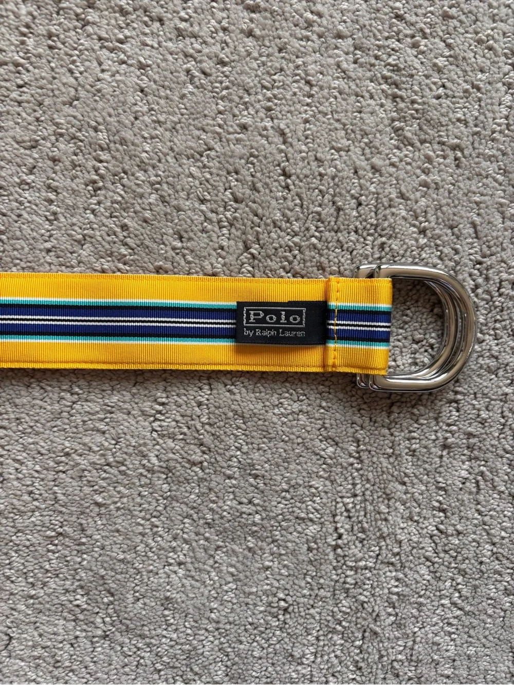 Yellow Striped Woven D-Ring Belt 42.5”